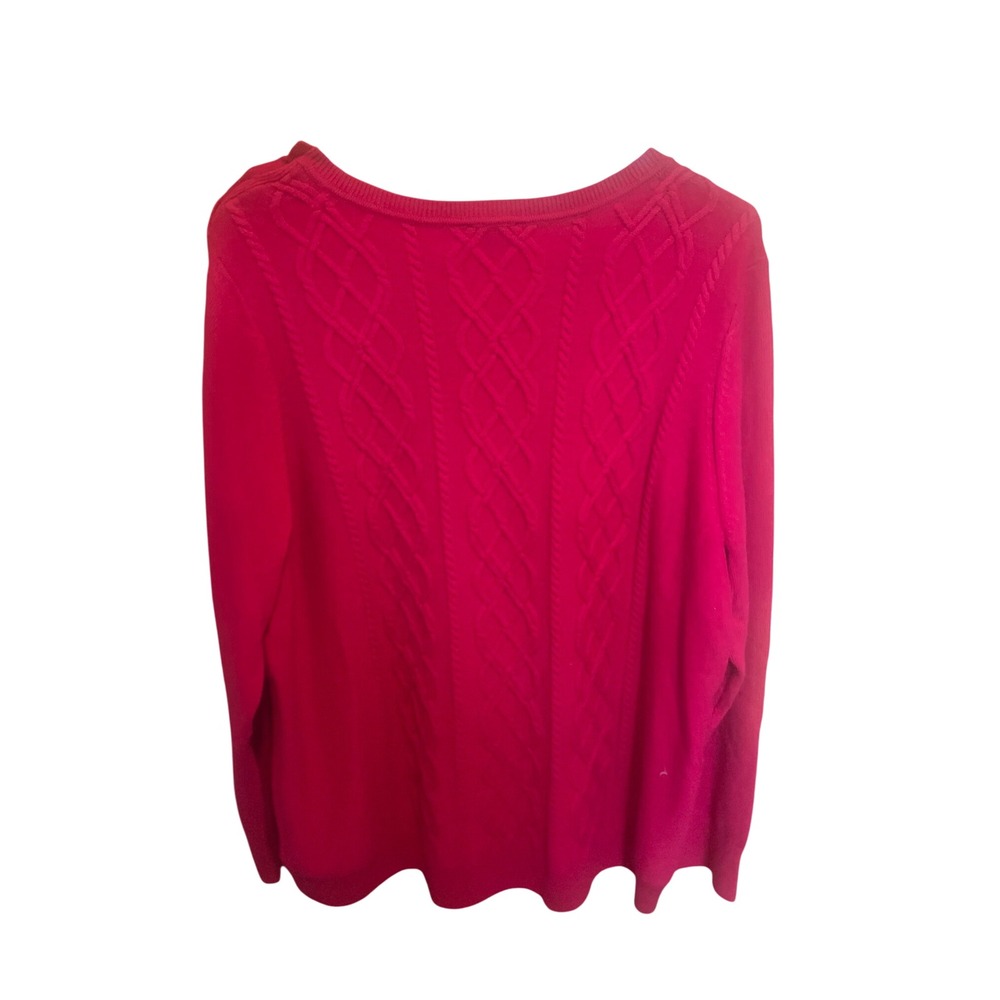 Talbots Woman Red Cable Knit Sweater Lambswool Blend Shoulder‎ Button Detail 2X - Picture 2 of 9